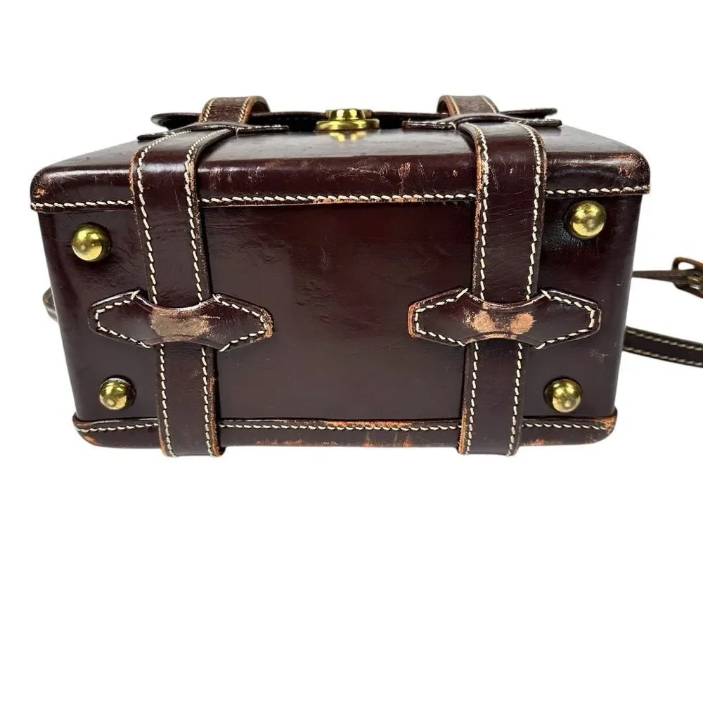 Cheney England Vintage Brown Leather Camera Satchel Crossbody Messenger Bag